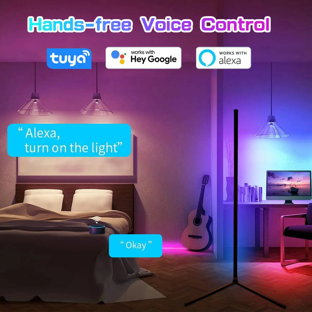 160Cm Smart Tuya Corner Floor Lamp Dimmable RGB LED Modern Mood Lighting Alexa Stand Lights for Bedroom Gaming Living Room Decor