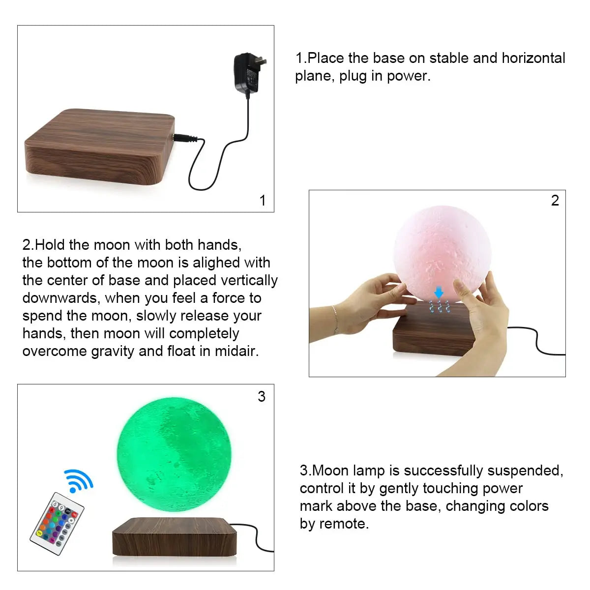 Magnetic Levitation 3D LED Moon Lamp with 16 Colors - Touch-Controlled Floating Atmosphere Lamp for Bedroom and Desk Gift