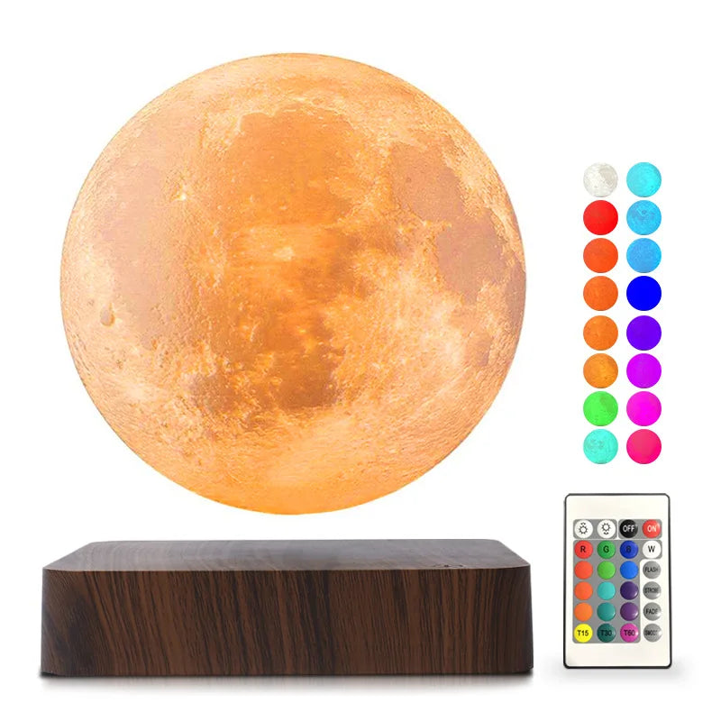 Magnetic Levitation 3D LED Moon Lamp with 16 Colors - Touch-Controlled Floating Atmosphere Lamp for Bedroom and Desk Gift