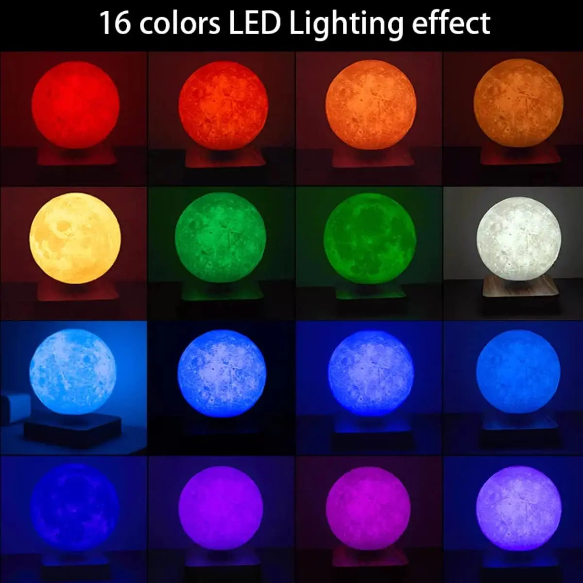 Magnetic Levitation 3D LED Moon Lamp with 16 Colors - Touch-Controlled Floating Atmosphere Lamp for Bedroom and Desk Gift