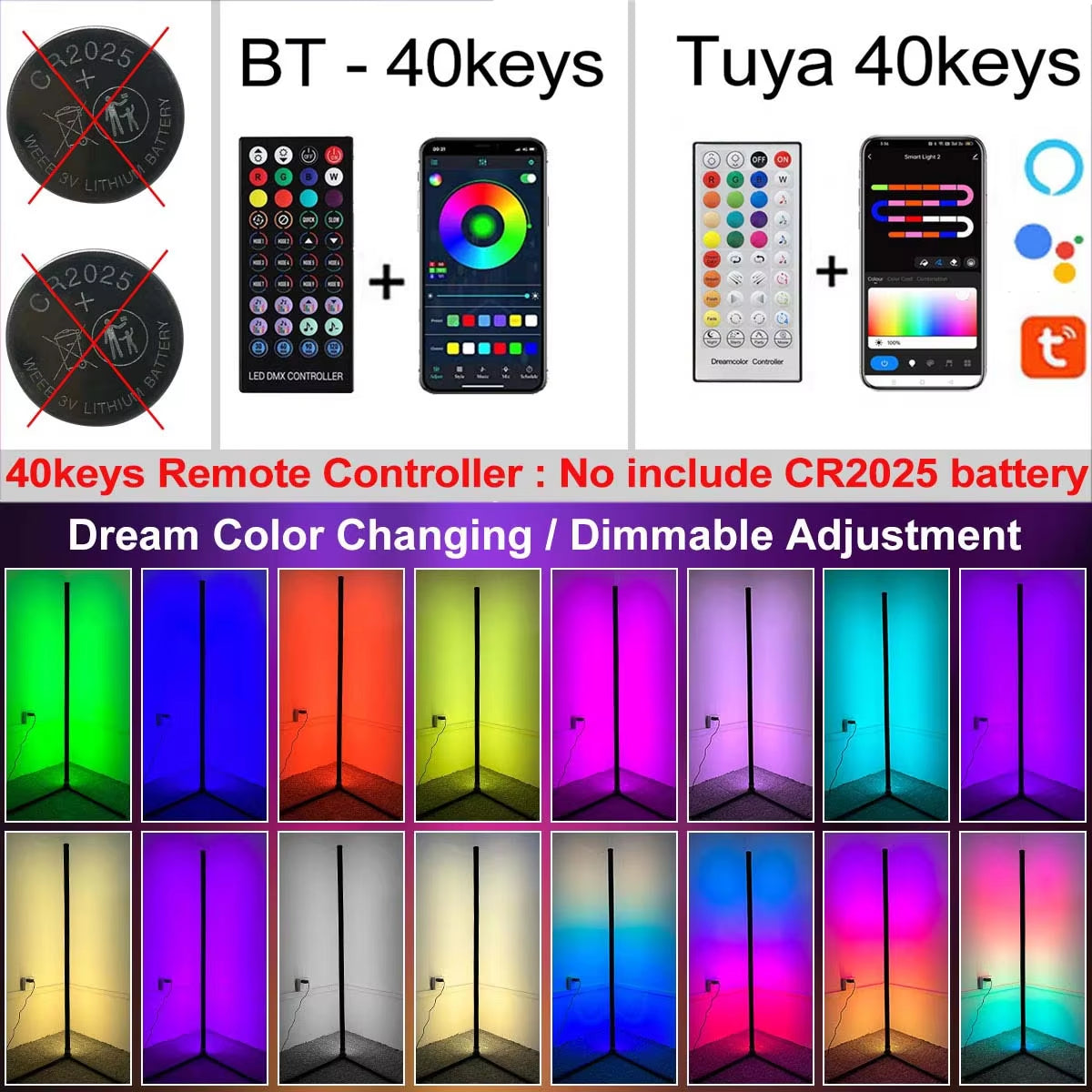 160Cm Smart Tuya Corner Floor Lamp Dimmable RGB LED Modern Mood Lighting Alexa Stand Lights for Bedroom Gaming Living Room Decor
